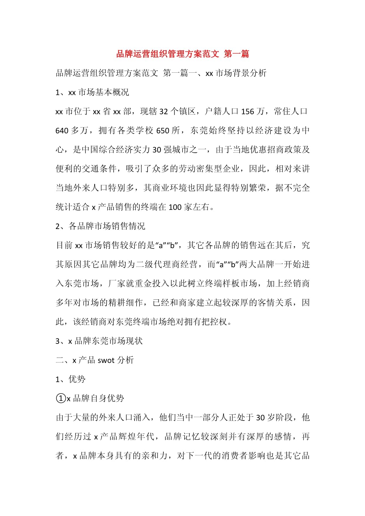 品牌运营组织管理方案